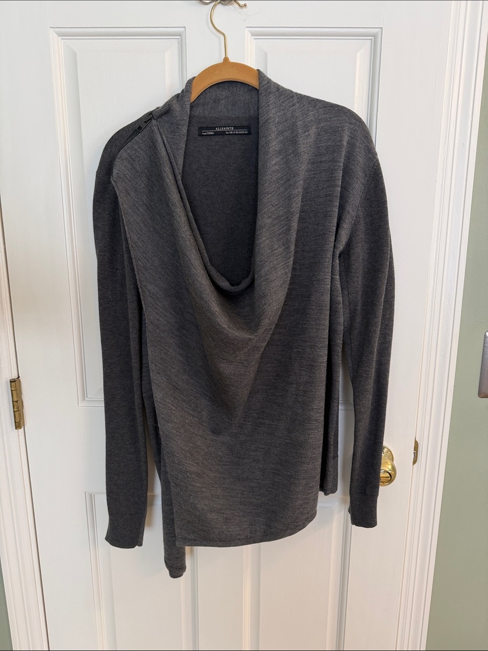 All Saints Charcoal Gray Draped Sweater